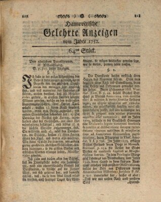 Hannoverische gelehrte Anzeigen (Hannoversche Anzeigen) Freitag 11. August 1752