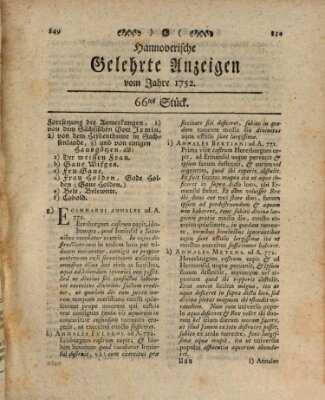 Hannoverische gelehrte Anzeigen (Hannoversche Anzeigen) Freitag 18. August 1752