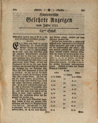 Hannoverische gelehrte Anzeigen (Hannoversche Anzeigen) Freitag 25. August 1752