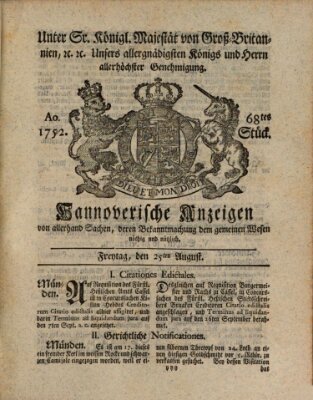 Hannoversche Anzeigen Freitag 25. August 1752