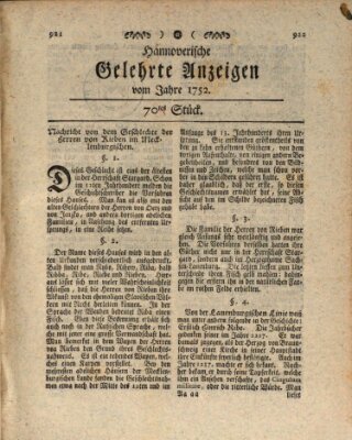 Hannoverische gelehrte Anzeigen (Hannoversche Anzeigen) Freitag 1. September 1752