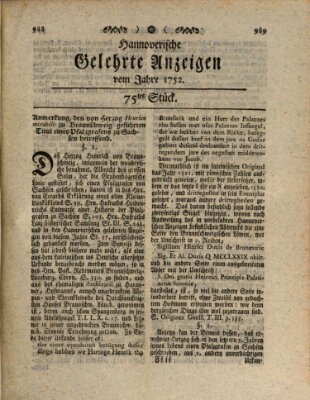 Hannoverische gelehrte Anzeigen (Hannoversche Anzeigen) Montag 18. September 1752