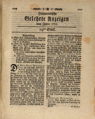 Hannoverische gelehrte Anzeigen (Hannoversche Anzeigen) Montag 2. Oktober 1752