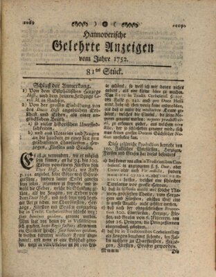 Hannoverische gelehrte Anzeigen (Hannoversche Anzeigen) Montag 9. Oktober 1752