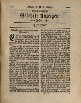 Hannoverische gelehrte Anzeigen (Hannoversche Anzeigen) Montag 16. Oktober 1752