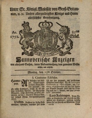 Hannoversche Anzeigen Montag 23. Oktober 1752