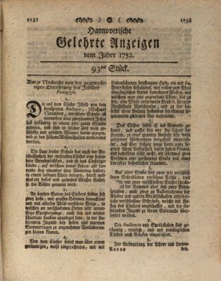 Hannoverische gelehrte Anzeigen (Hannoversche Anzeigen) Montag 20. November 1752