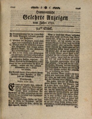 Hannoverische gelehrte Anzeigen (Hannoversche Anzeigen) Freitag 24. November 1752