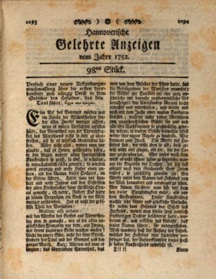 Hannoverische gelehrte Anzeigen (Hannoversche Anzeigen) Freitag 8. Dezember 1752