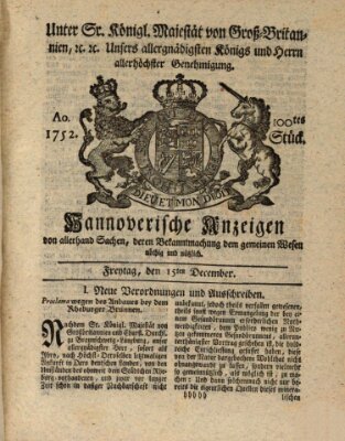 Hannoversche Anzeigen Freitag 15. Dezember 1752