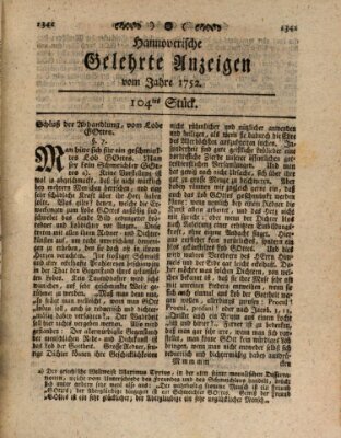 Hannoverische gelehrte Anzeigen (Hannoversche Anzeigen) Donnerstag 28. Dezember 1752