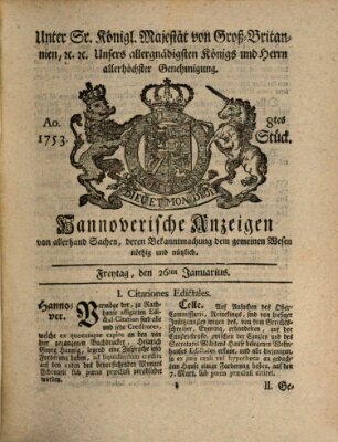 Hannoversche Anzeigen Freitag 26. Januar 1753