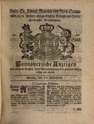 Hannoversche Anzeigen Montag 5. Februar 1753