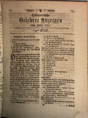 Hannoverische gelehrte Anzeigen (Hannoversche Anzeigen) Freitag 16. Februar 1753