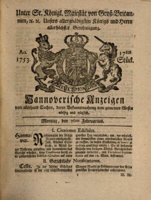 Hannoversche Anzeigen Montag 26. Februar 1753