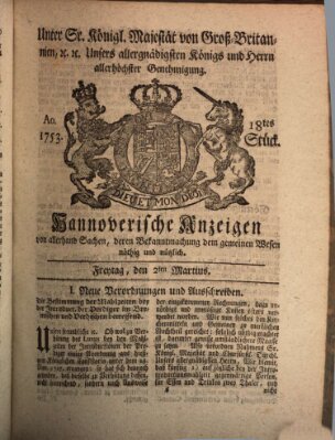 Hannoversche Anzeigen Freitag 2. März 1753