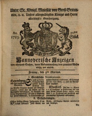 Hannoversche Anzeigen Freitag 9. März 1753