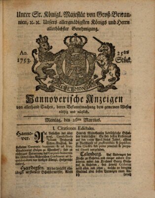 Hannoversche Anzeigen Montag 26. März 1753