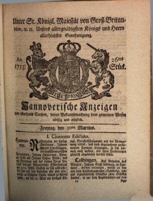 Hannoversche Anzeigen Freitag 30. März 1753