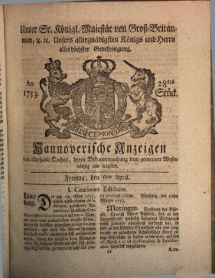 Hannoversche Anzeigen Freitag 6. April 1753