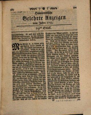 Hannoverische gelehrte Anzeigen (Hannoversche Anzeigen) Montag 9. April 1753