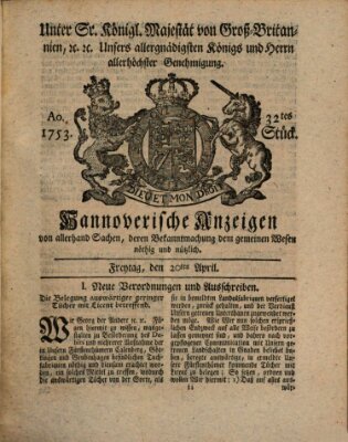 Hannoversche Anzeigen Freitag 20. April 1753