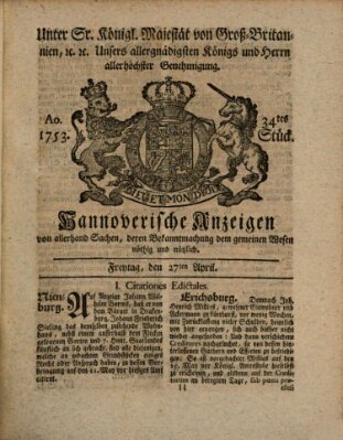 Hannoversche Anzeigen Freitag 27. April 1753