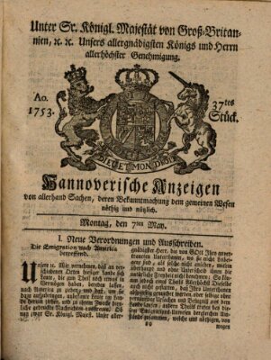 Hannoversche Anzeigen Montag 7. Mai 1753