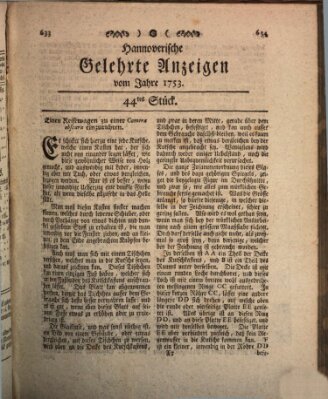 Hannoverische gelehrte Anzeigen (Hannoversche Anzeigen) Freitag 1. Juni 1753