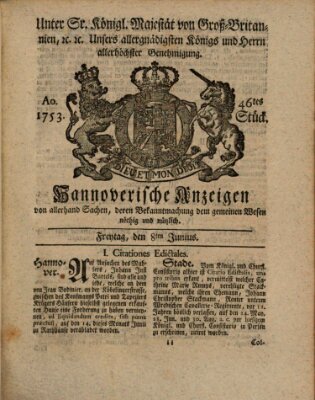 Hannoversche Anzeigen Freitag 8. Juni 1753