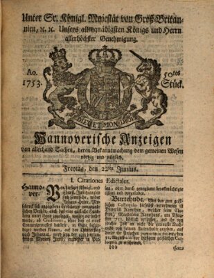 Hannoversche Anzeigen Freitag 22. Juni 1753