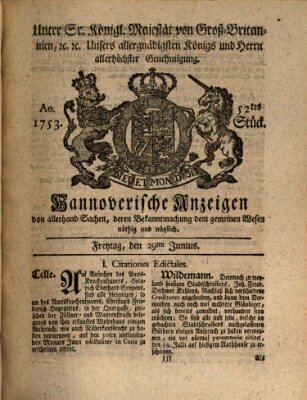 Hannoversche Anzeigen Freitag 29. Juni 1753