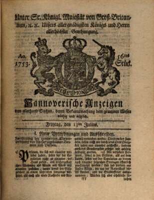 Hannoversche Anzeigen Freitag 13. Juli 1753