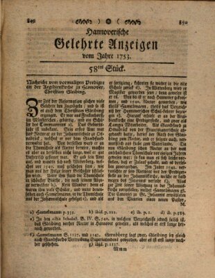 Hannoverische gelehrte Anzeigen (Hannoversche Anzeigen) Freitag 20. Juli 1753