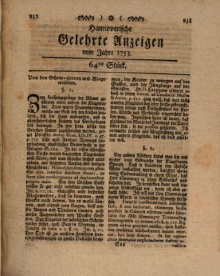 Hannoverische gelehrte Anzeigen (Hannoversche Anzeigen) Freitag 10. August 1753