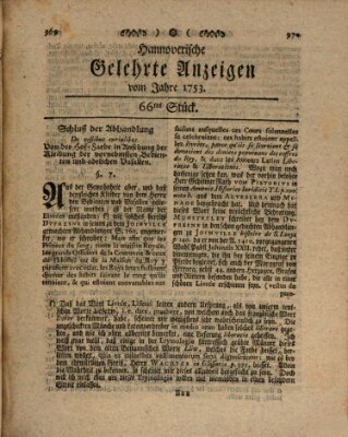 Hannoverische gelehrte Anzeigen (Hannoversche Anzeigen) Freitag 17. August 1753