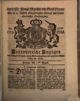 Hannoversche Anzeigen Freitag 17. August 1753