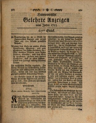 Hannoverische gelehrte Anzeigen (Hannoversche Anzeigen) Montag 20. August 1753