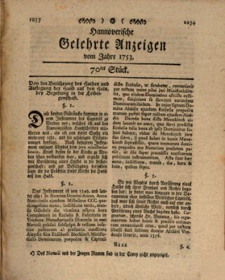 Hannoverische gelehrte Anzeigen (Hannoversche Anzeigen) Freitag 31. August 1753