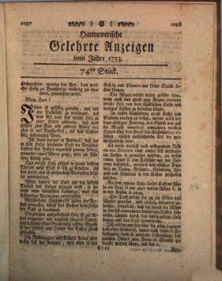 Hannoverische gelehrte Anzeigen (Hannoversche Anzeigen) Freitag 14. September 1753