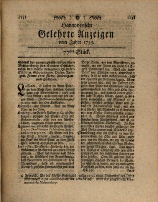 Hannoverische gelehrte Anzeigen (Hannoversche Anzeigen) Montag 24. September 1753