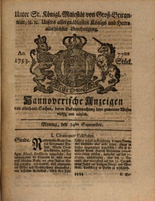 Hannoversche Anzeigen Montag 24. September 1753