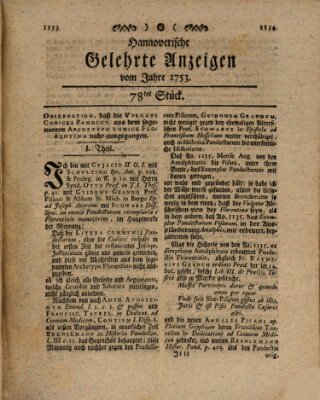 Hannoverische gelehrte Anzeigen (Hannoversche Anzeigen) Freitag 28. September 1753