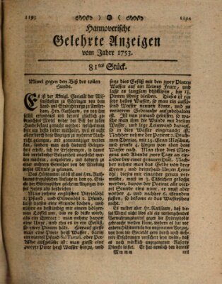 Hannoverische gelehrte Anzeigen (Hannoversche Anzeigen) Montag 8. Oktober 1753