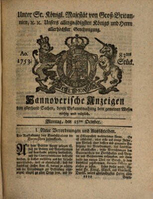 Hannoversche Anzeigen Montag 15. Oktober 1753