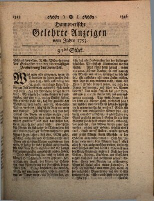 Hannoverische gelehrte Anzeigen (Hannoversche Anzeigen) Montag 12. November 1753