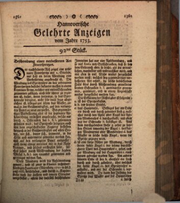 Hannoverische gelehrte Anzeigen (Hannoversche Anzeigen) Freitag 16. November 1753