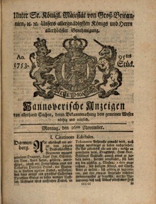 Hannoversche Anzeigen Montag 26. November 1753