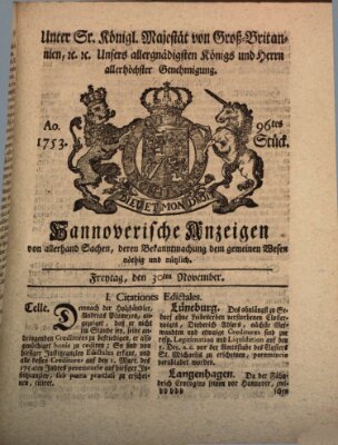 Hannoversche Anzeigen Freitag 30. November 1753