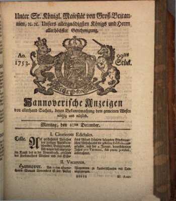 Hannoversche Anzeigen Montag 10. Dezember 1753